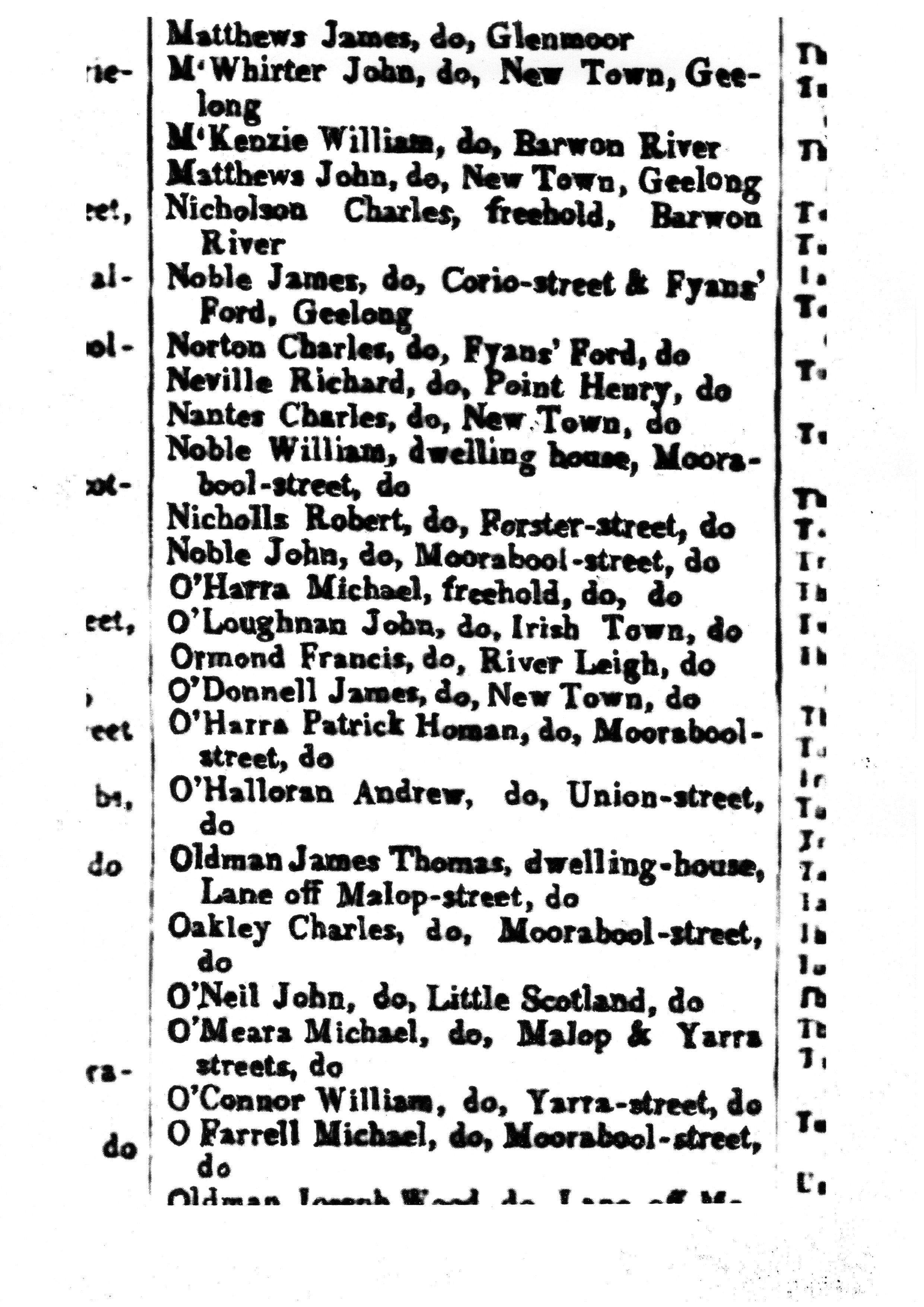 [1850 Electoral Roll of Geelong]